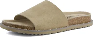 CUSHIONAIRE Ritual Women’s Slide Sandal – Suede Slip-On with Cork Footbed, Contoured Insole & Flexible Lightweight Outsole