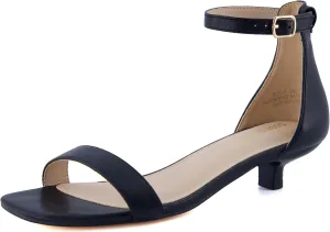 CUSHIONAIRE Solo Women’s Kitten Heel Dress Sandal – 1 Band Ankle Strap Heel with Cushioned Footbed & Faux Suede Upper, BLACK 7W
