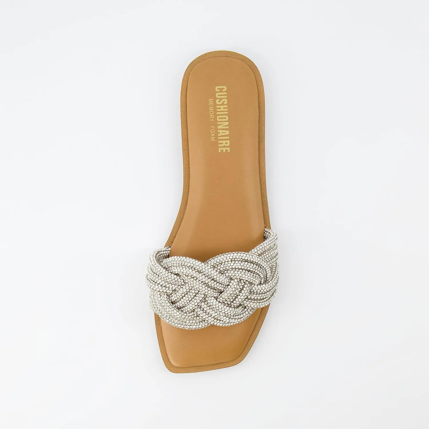CUSHIONAIRE Women's Fortuna braided rhinestone bling slide sandal  Memory Foam, Wide Widths Available