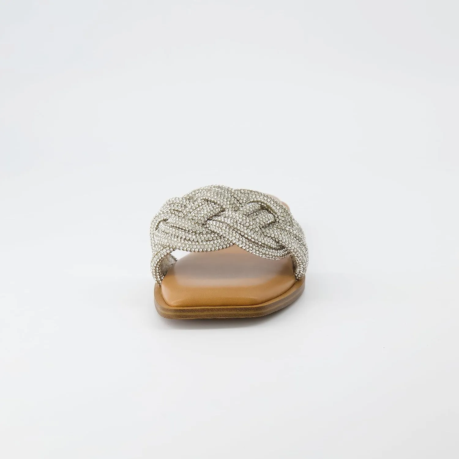 CUSHIONAIRE Women's Fortuna braided rhinestone bling slide sandal  Memory Foam, Wide Widths Available
