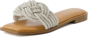 CUSHIONAIRE Women's Fortuna braided rhinestone bling slide sandal  Memory Foam, Wide Widths Available