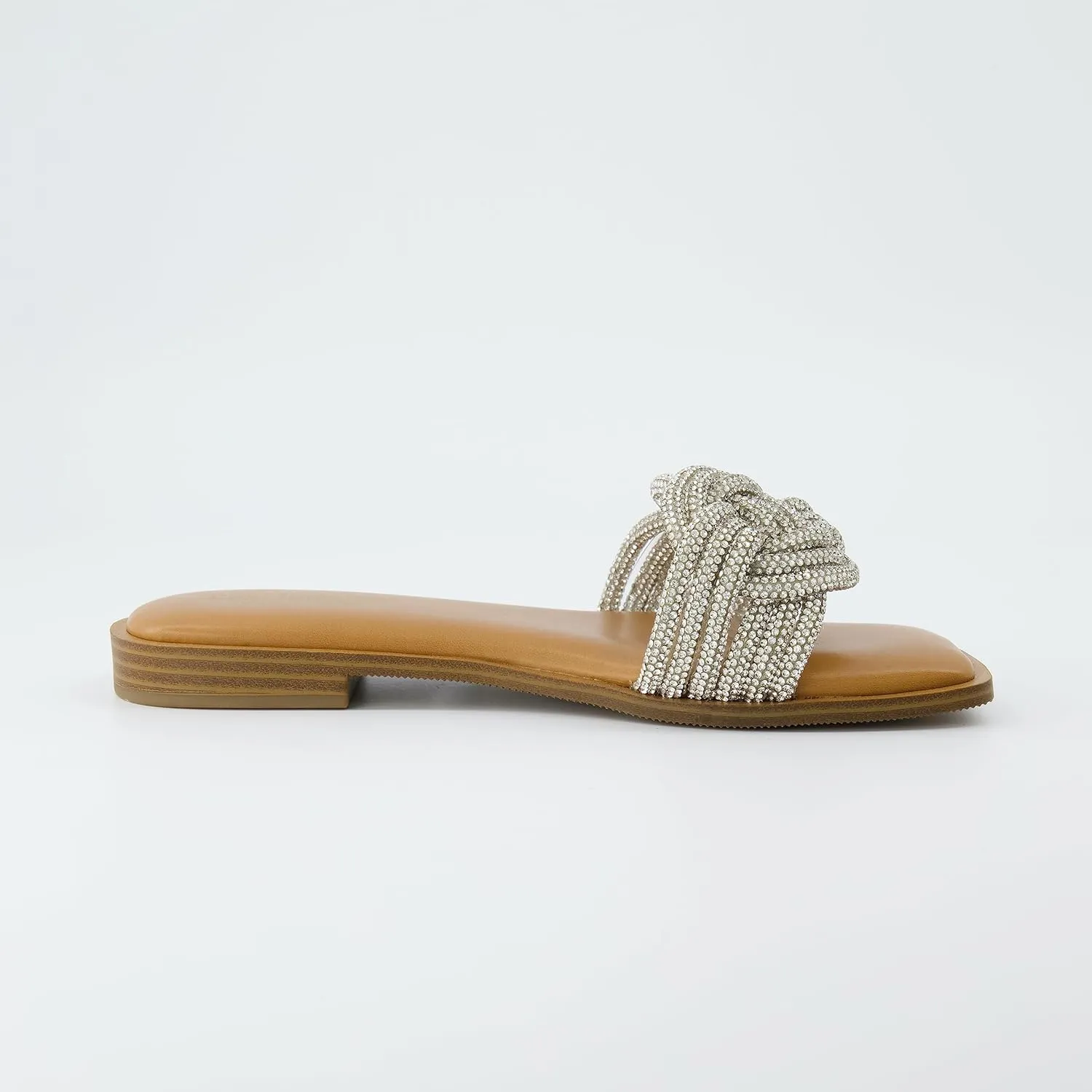 CUSHIONAIRE Women's Fortuna braided rhinestone bling slide sandal  Memory Foam, Wide Widths Available