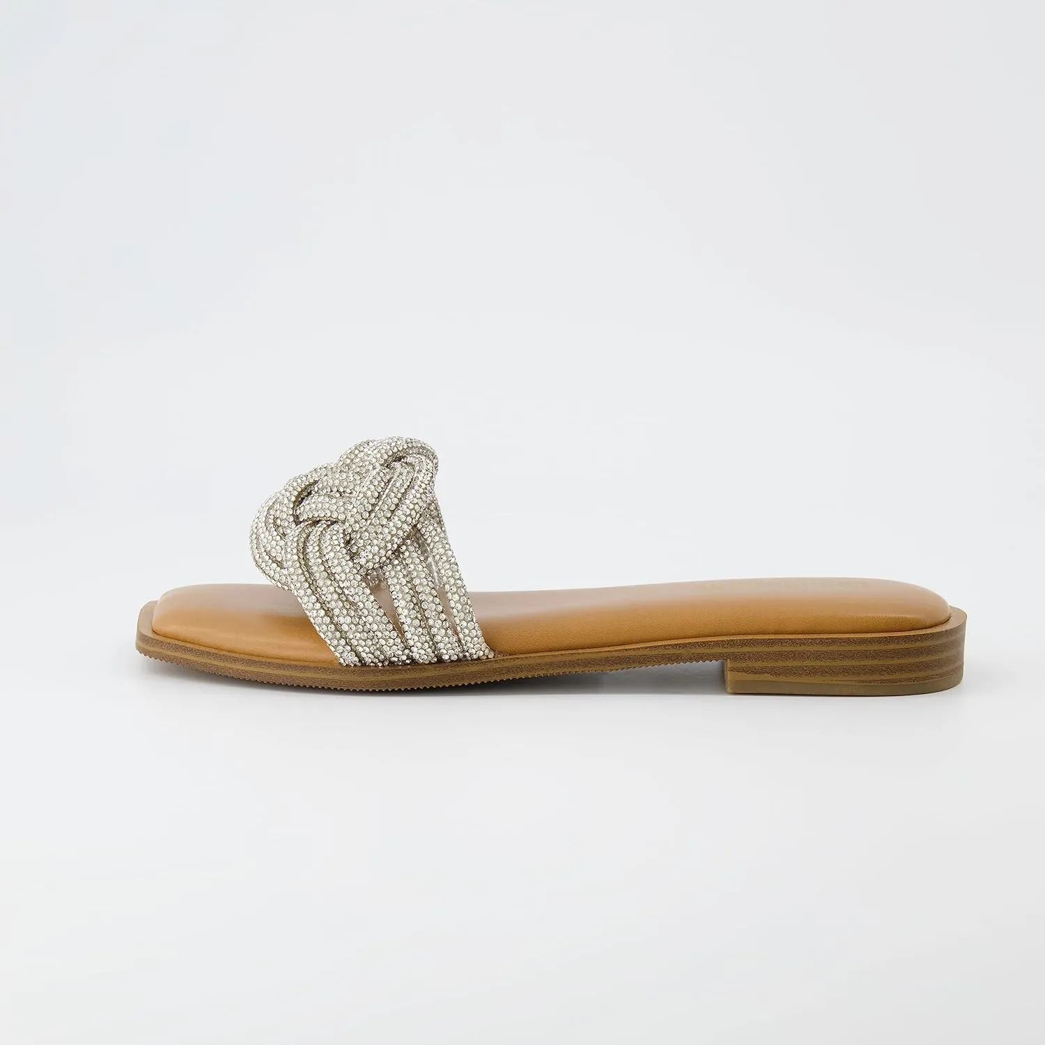 CUSHIONAIRE Women's Fortuna braided rhinestone bling slide sandal  Memory Foam, Wide Widths Available