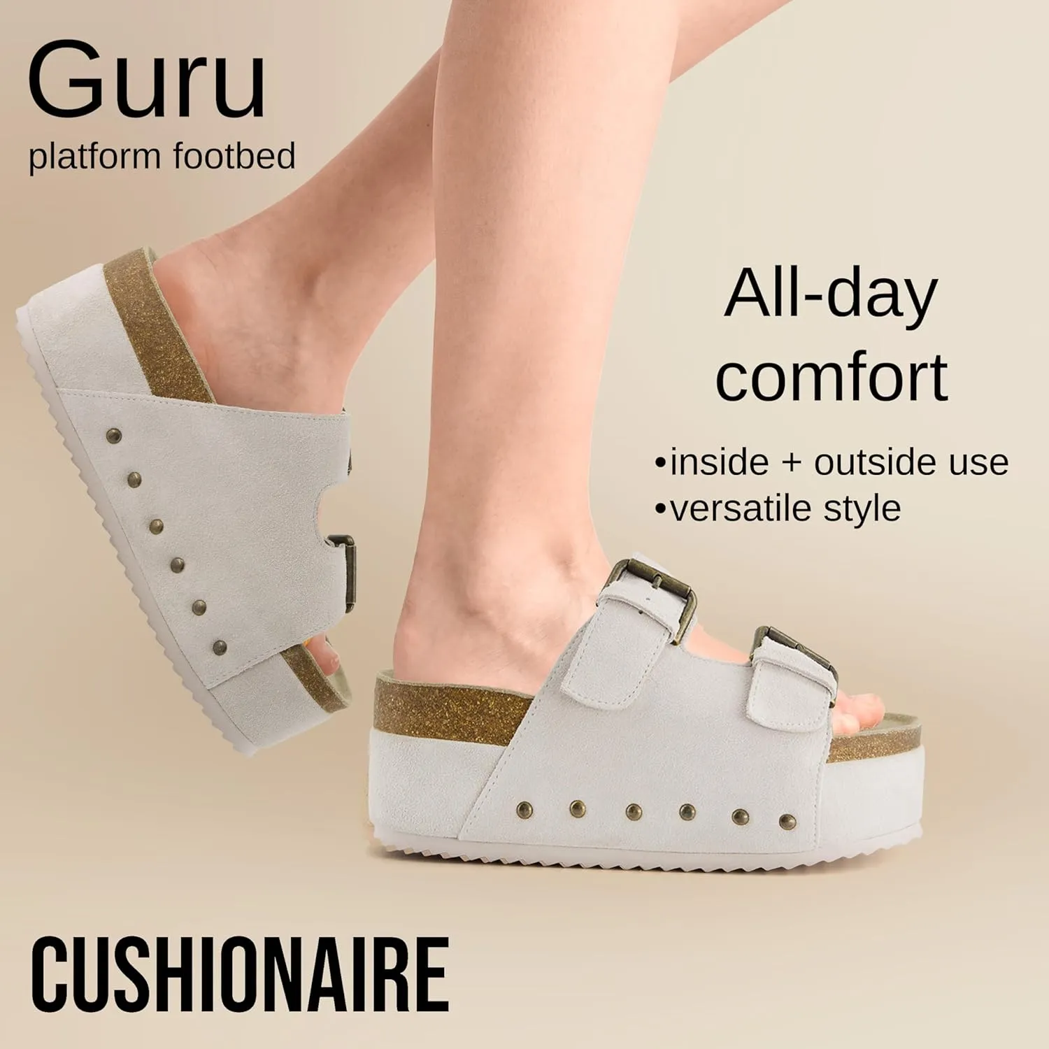 CUSHIONAIRE Women's Guru Genuine Leather footbed platform sandal with  Comfort, Wide Widths Available