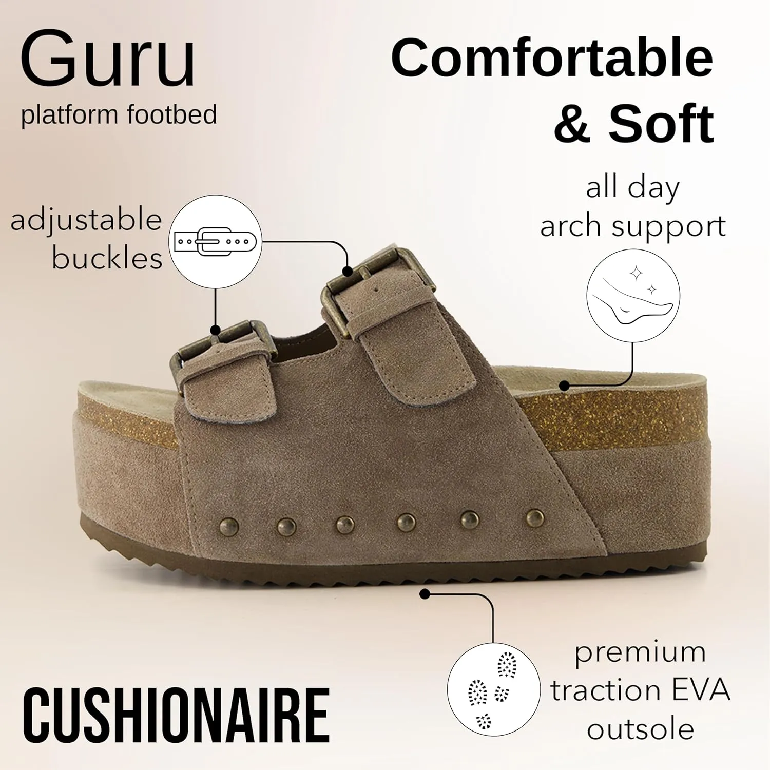 CUSHIONAIRE Women's Guru Genuine Leather footbed platform sandal with  Comfort, Wide Widths Available