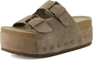 CUSHIONAIRE Women's Guru Genuine Leather footbed platform sandal with  Comfort, Wide Widths Available