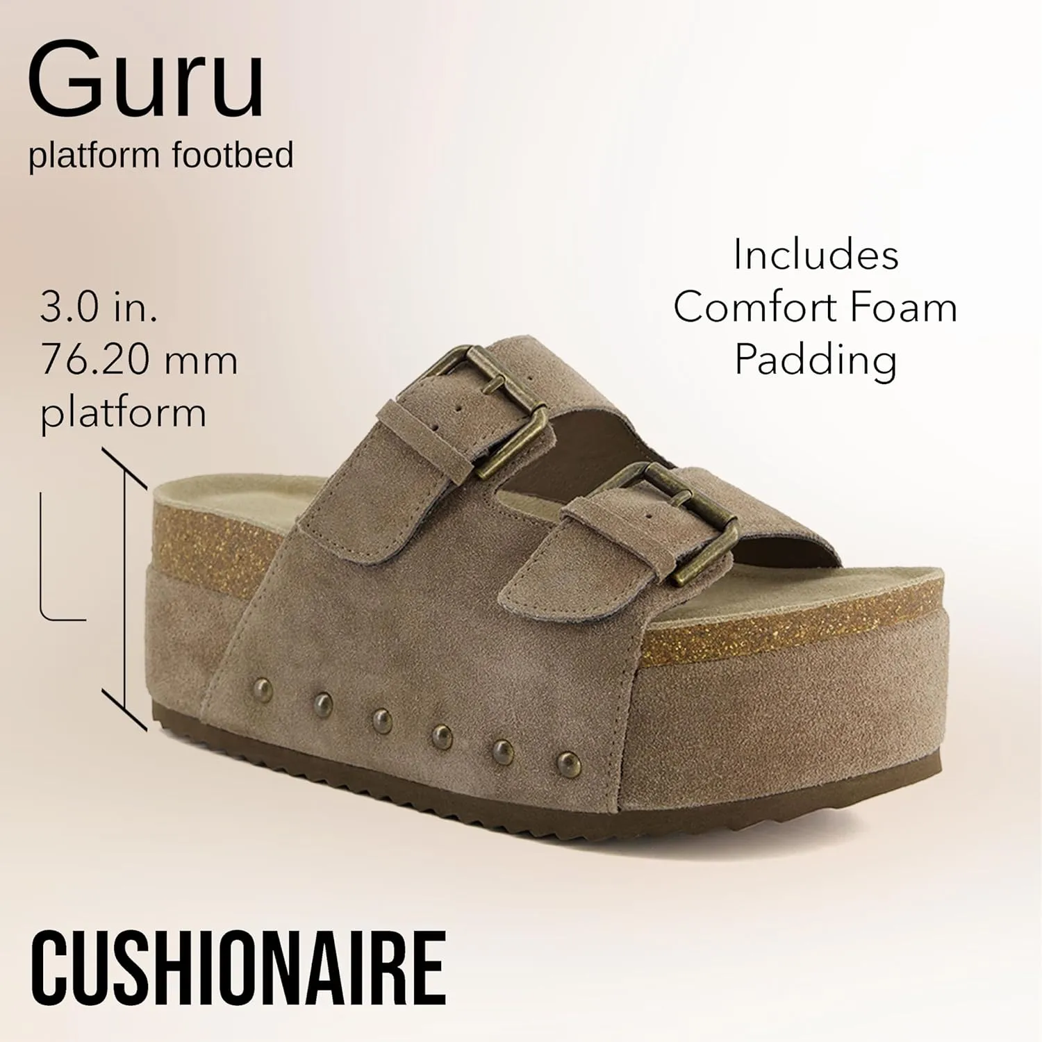 CUSHIONAIRE Women's Guru Genuine Leather footbed platform sandal with  Comfort, Wide Widths Available
