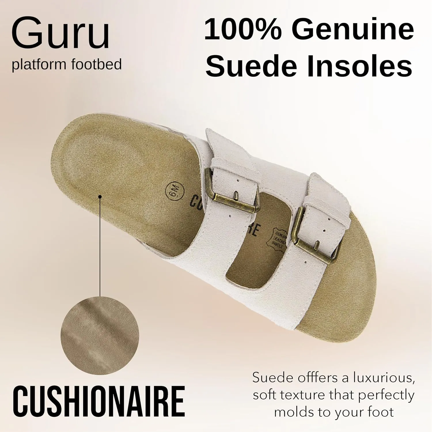 CUSHIONAIRE Women's Guru Genuine Leather footbed platform sandal with  Comfort, Wide Widths Available