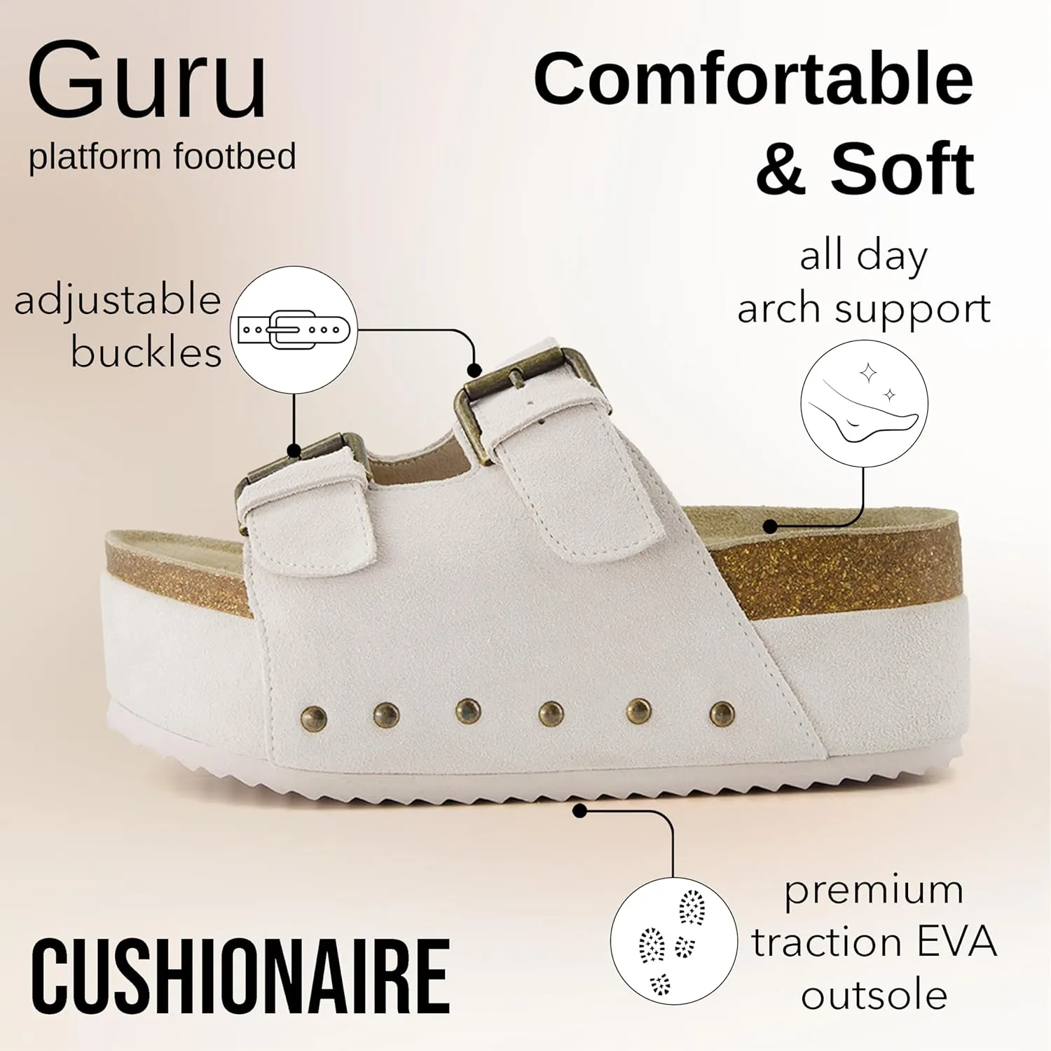 CUSHIONAIRE Women's Guru Genuine Leather footbed platform sandal with  Comfort, Wide Widths Available