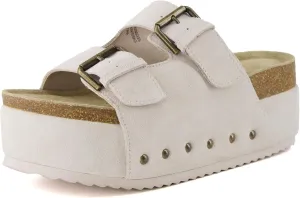 CUSHIONAIRE Women's Guru Genuine Leather footbed platform sandal with  Comfort, Wide Widths Available