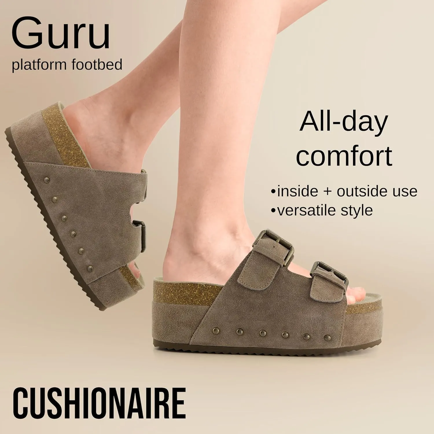 CUSHIONAIRE Women's Guru Genuine Leather footbed platform sandal with  Comfort, Wide Widths Available