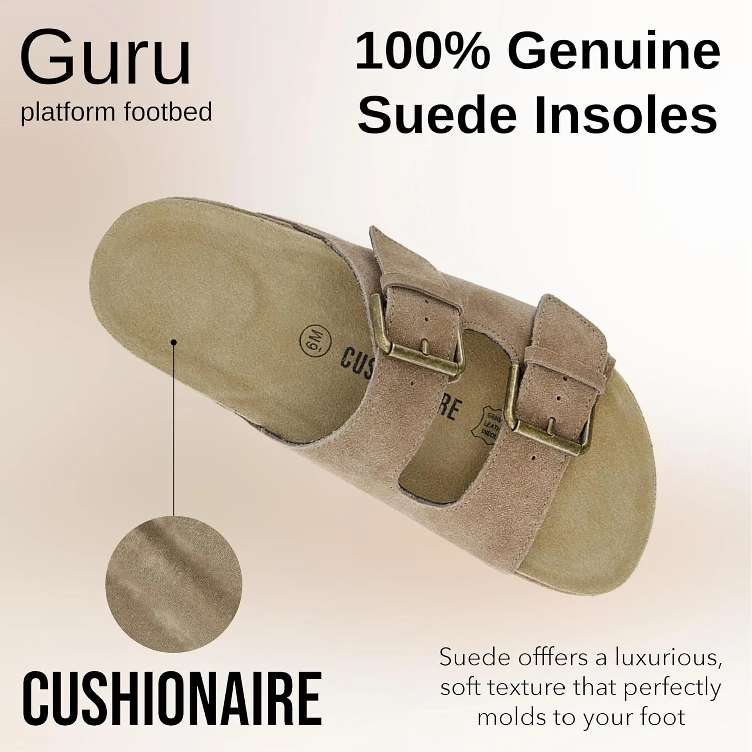 CUSHIONAIRE Women's Guru Genuine Leather footbed platform sandal with  Comfort, Wide Widths Available