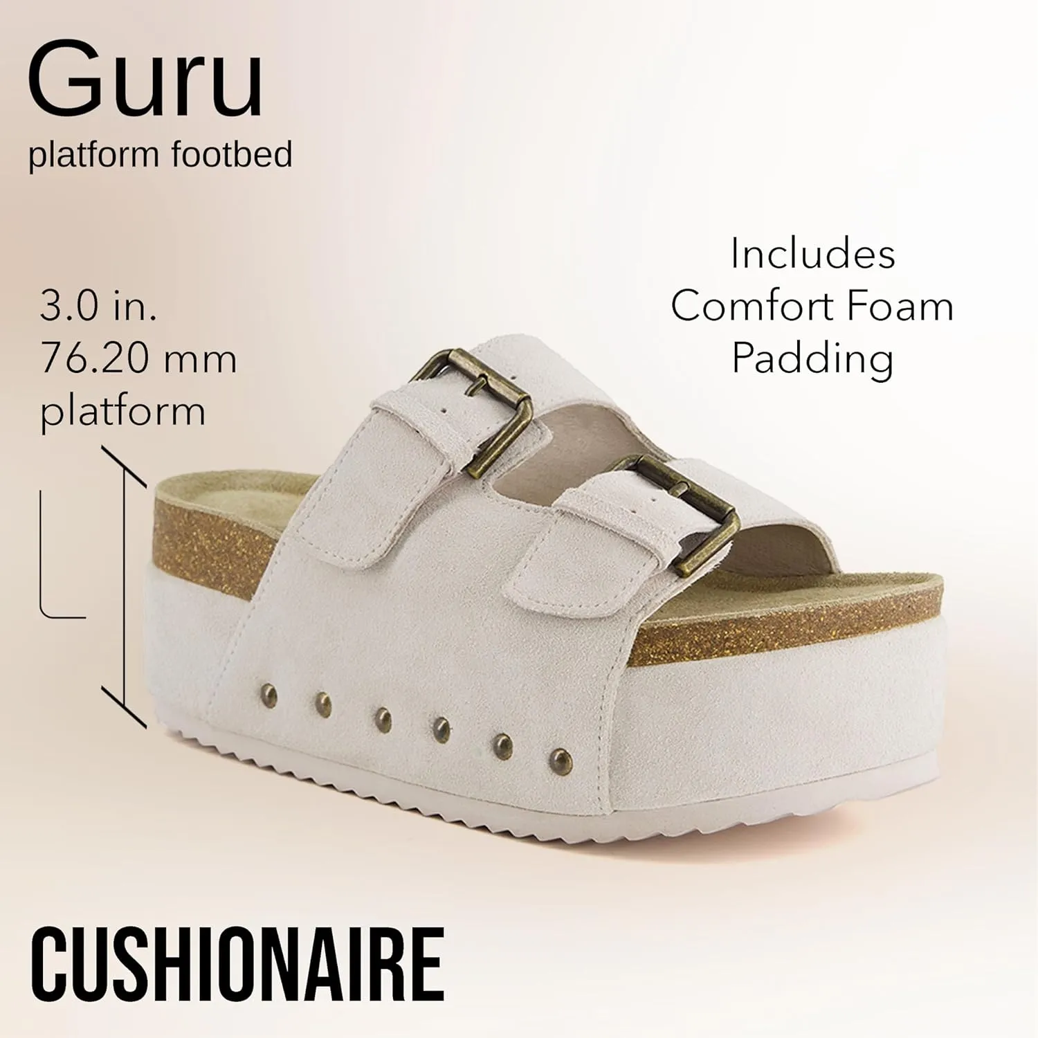 CUSHIONAIRE Women's Guru Genuine Leather footbed platform sandal with  Comfort, Wide Widths Available