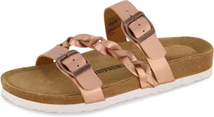 CUSHIONAIRE Women's Lizzy Cork Footbed Sandal - Comfortable, Adjustable Straps, Arch Support, Wide Widths Available, Boho Chic Summer Slides