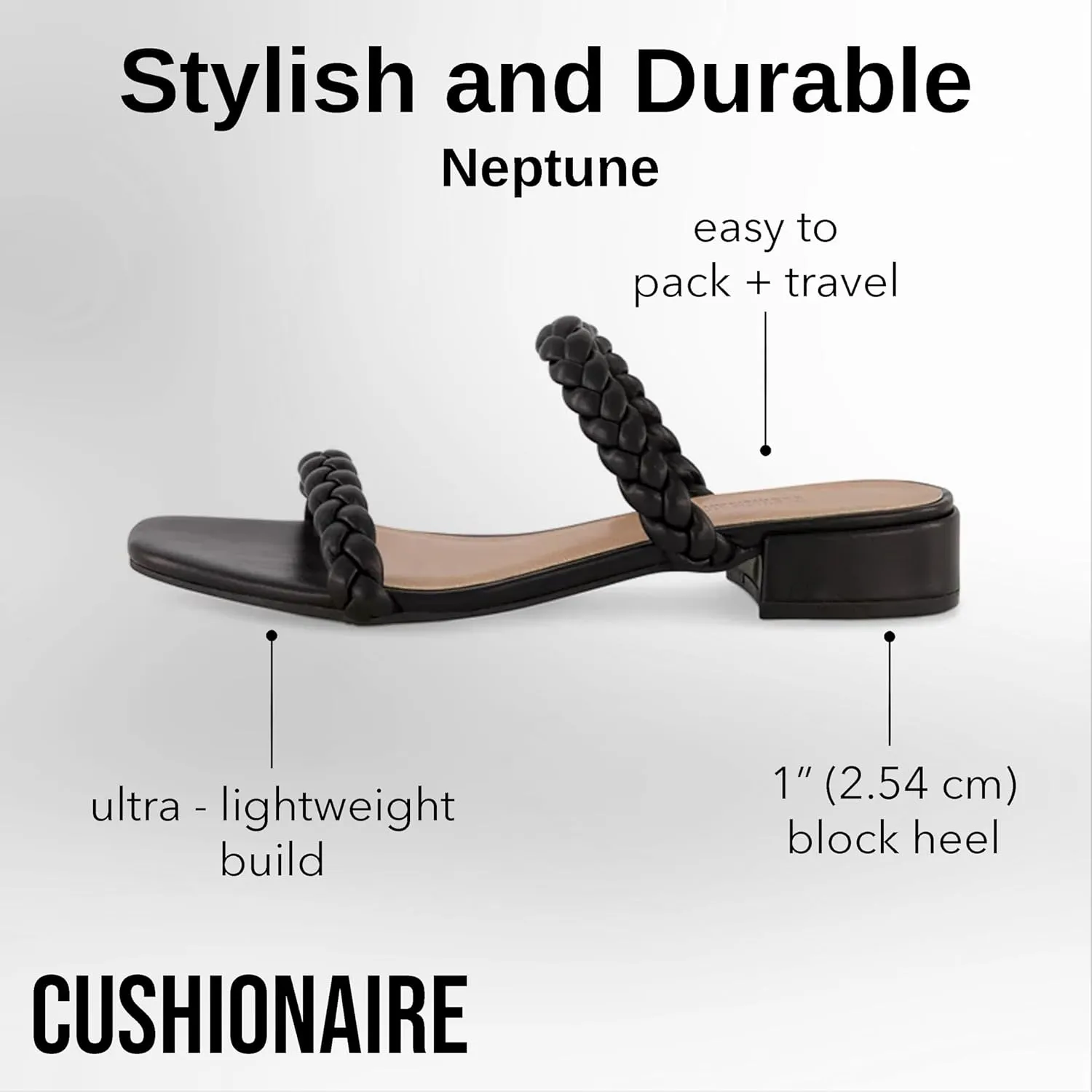 CUSHIONAIRE Women's Neptune braided low block heel sandal  Memory Foam
