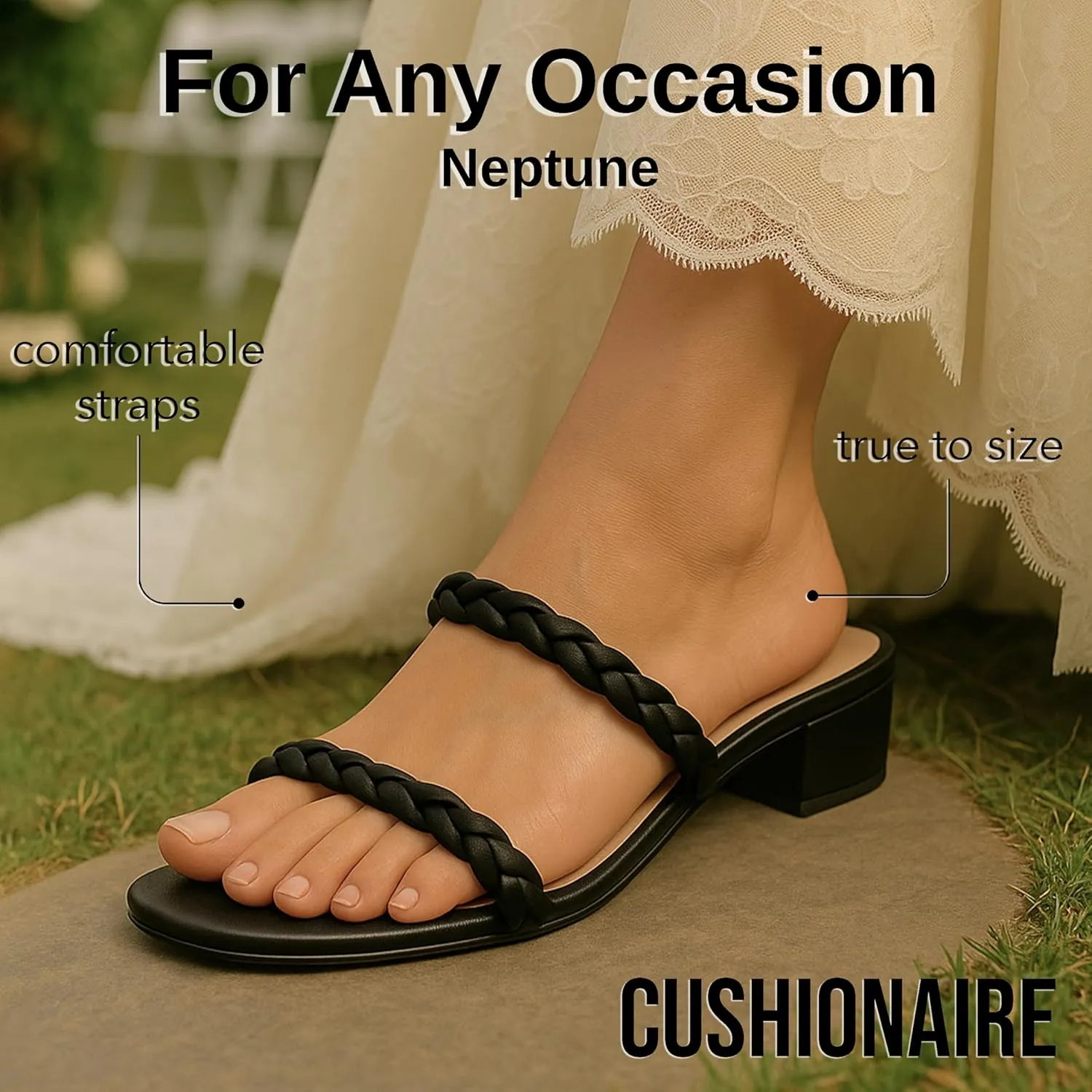 CUSHIONAIRE Women's Neptune braided low block heel sandal  Memory Foam