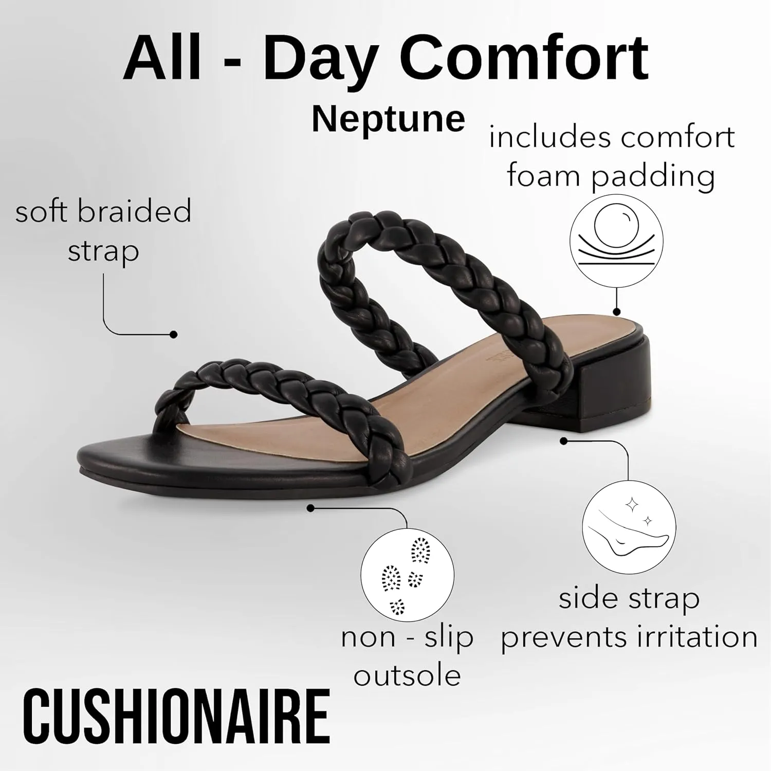 CUSHIONAIRE Women's Neptune braided low block heel sandal  Memory Foam