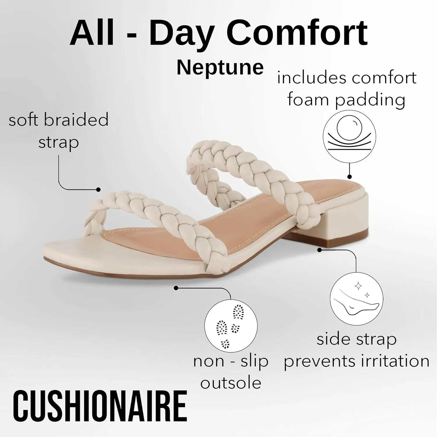 CUSHIONAIRE Women's Neptune braided low block heel sandal  Memory Foam