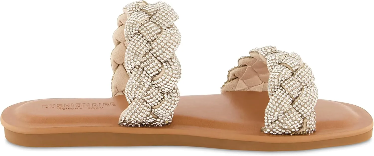 CUSHIONAIRE Women's Shine rhinestone braided slide sandal  Memory Foam, Wide Widths Available