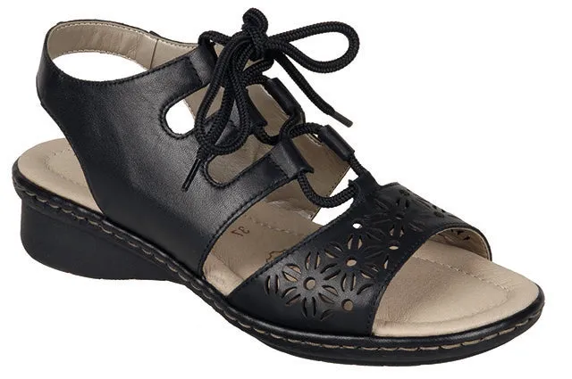 D2758-01 Black Ghillie Tie Womens Rieker Fashion Sandals