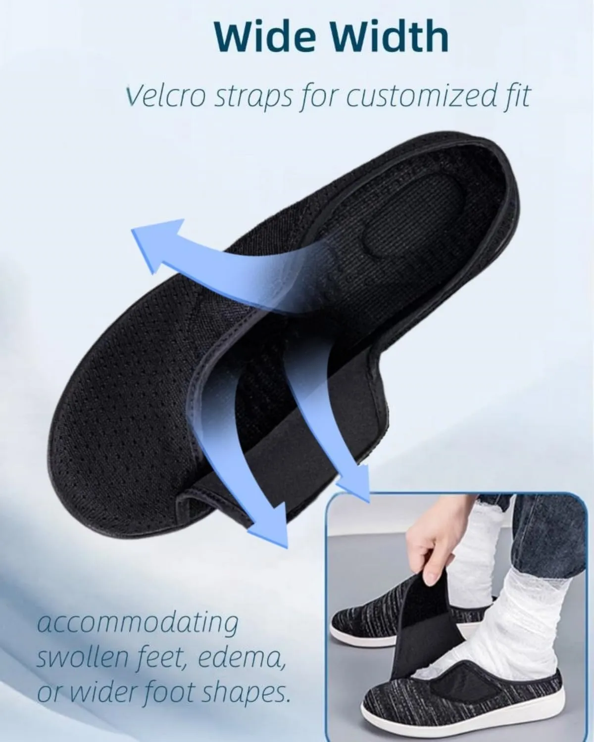 Diabetic Mule for Women Wide Width Clogs Slip on Orthopedic Walking Shoes Summer mesh Neuropathy Slippers Backless Slides with Velcro