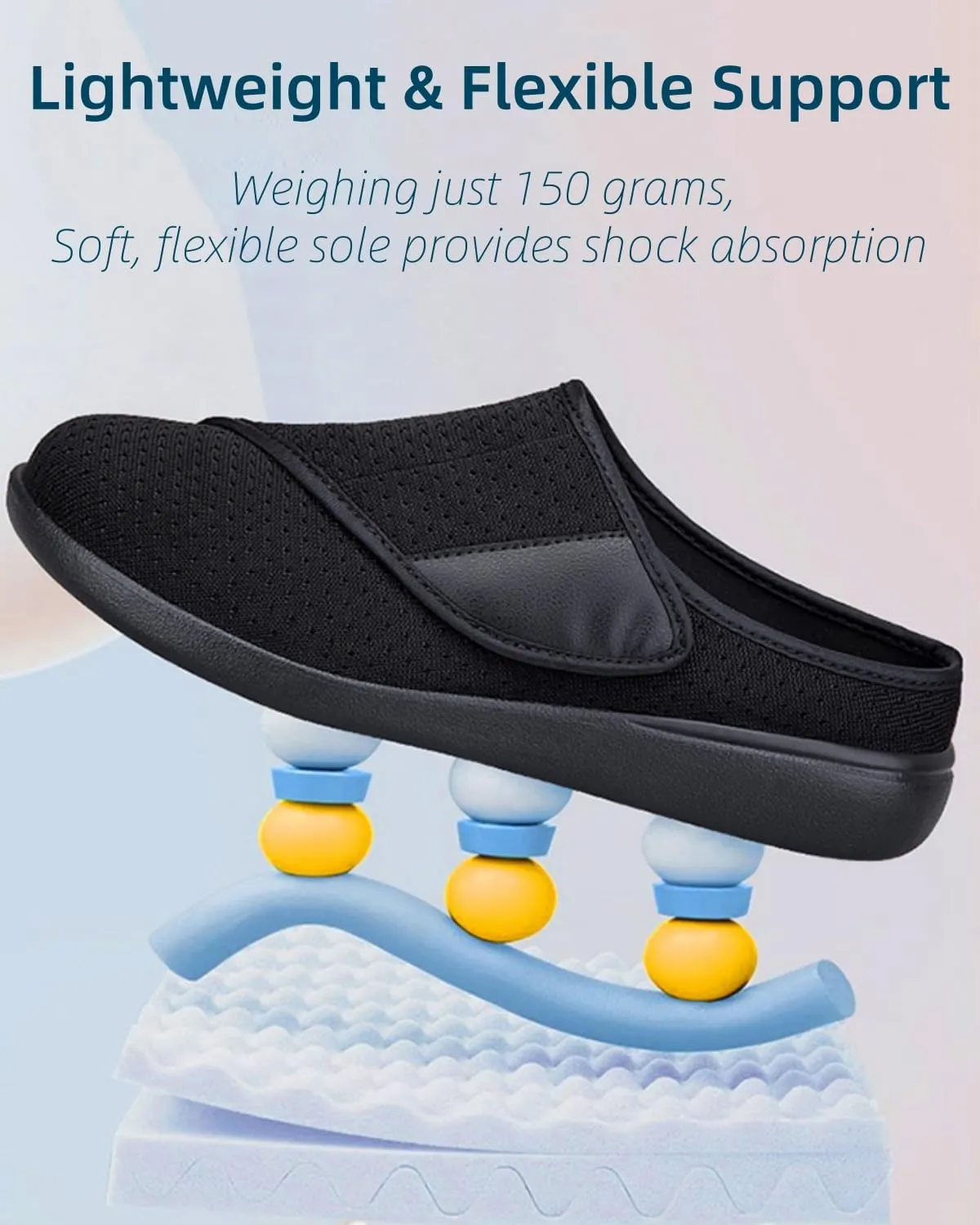 Diabetic Mule for Women Wide Width Clogs Slip on Orthopedic Walking Shoes Summer mesh Neuropathy Slippers Backless Slides with Velcro