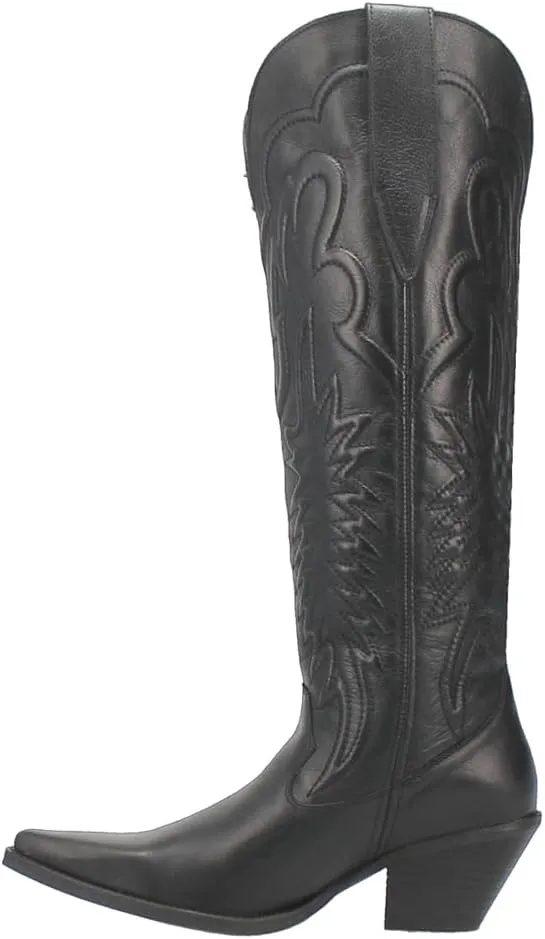 Dingo Womens Raisin Kane Embroidered Snip Toe Casual Boots Over the Knee Mid Heel 2-3" - Black