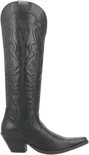 Dingo Womens Raisin Kane Embroidered Snip Toe Casual Boots Over the Knee Mid Heel 2-3" - Black