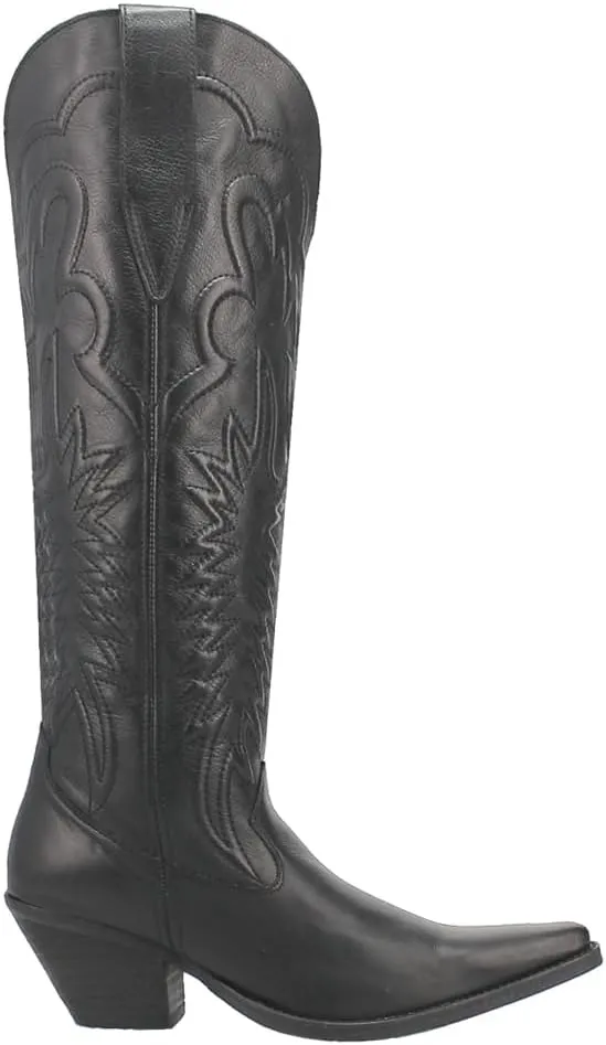 Dingo Womens Raisin Kane Embroidered Snip Toe Casual Boots Over the Knee Mid Heel 2-3" - Black