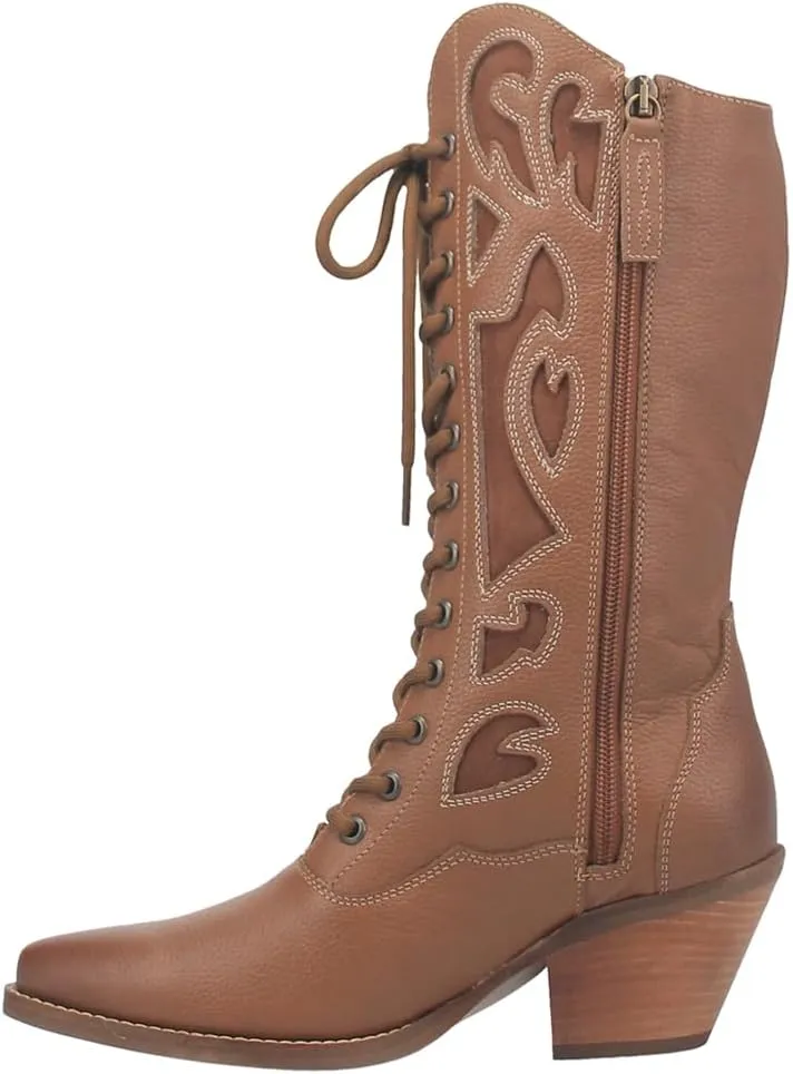 Dingo Womens San Miguel Tooled Inlay Snip Toe Zippered Lace Up Casual Boots Mid Calf Mid Heel 2-3" - Black