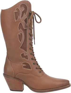 Dingo Womens San Miguel Tooled Inlay Snip Toe Zippered Lace Up Casual Boots Mid Calf Mid Heel 2-3" - Black