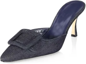 Divanne Heeled Mules for Women, Pointed Toe Slingback Pumps Buckle Kitten Heels Mules Slides Backless Dress Sandals