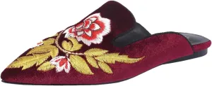 Divanne Loafers for Women, Womens Embroidery Mule Shoes Velvet Backless Slip On Loafers Pointed Toe Flat Mule Slides