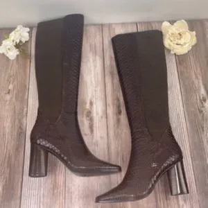 Donald Pliner Gell Python-Printed Brown Leather Boots 7.5M