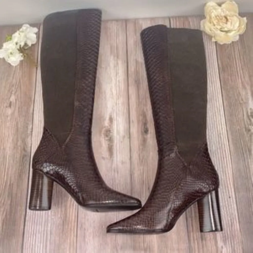 Donald Pliner Gell Python-Printed Brown Leather Boots 7.5M