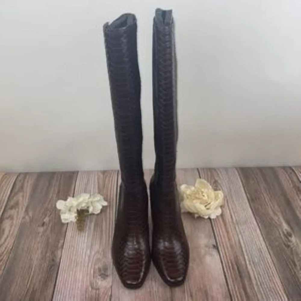 Donald Pliner Gell Python-Printed Brown Leather Boots 7.5M