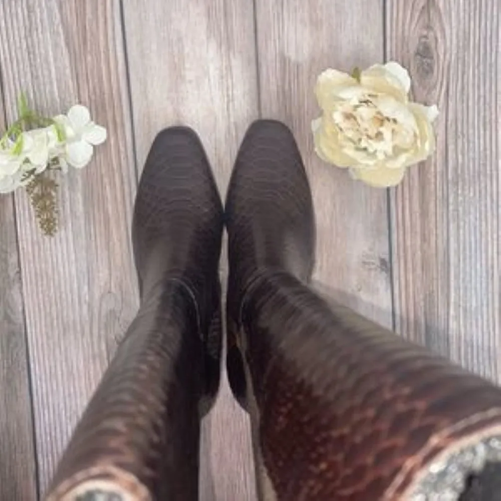 Donald Pliner Gell Python-Printed Brown Leather Boots 7.5M