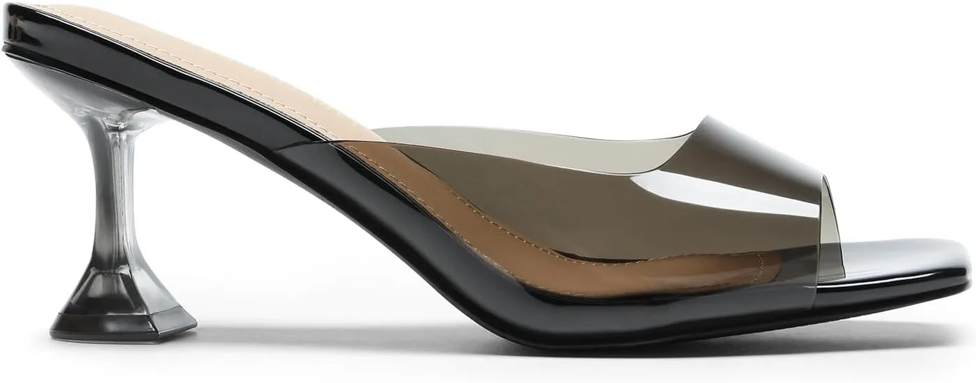 DREAM PAIRS Women’s Clear Heels Square Toe High Stiletto Mules Slip on Wedding Dress Heel Sandals