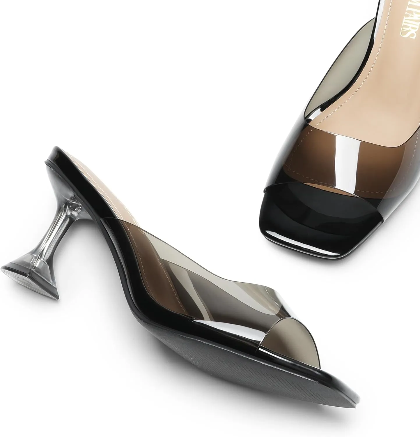 DREAM PAIRS Women’s Clear Heels Square Toe High Stiletto Mules Slip on Wedding Dress Heel Sandals
