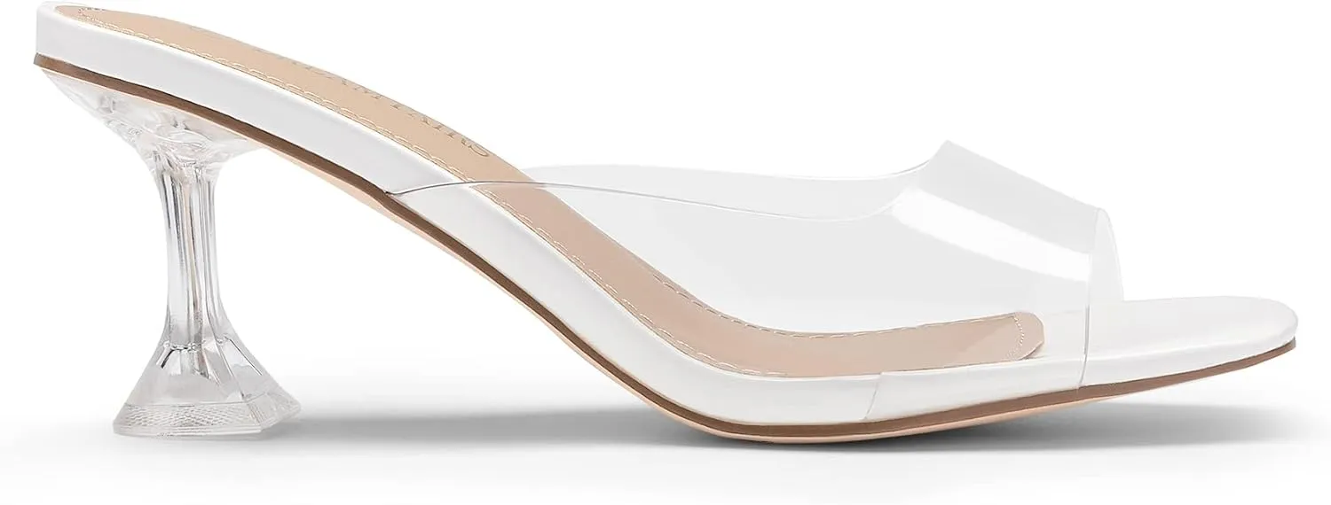 DREAM PAIRS Women’s Clear Heels Square Toe High Stiletto Mules Slip on Wedding Dress Heel Sandals