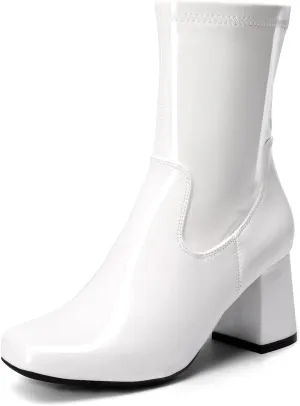 DREAM PAIRS Women's Mid Calf Gogo Boots Low Block Heel Square Toe Ankle Boot with Zipper for Party Cosplay Dance