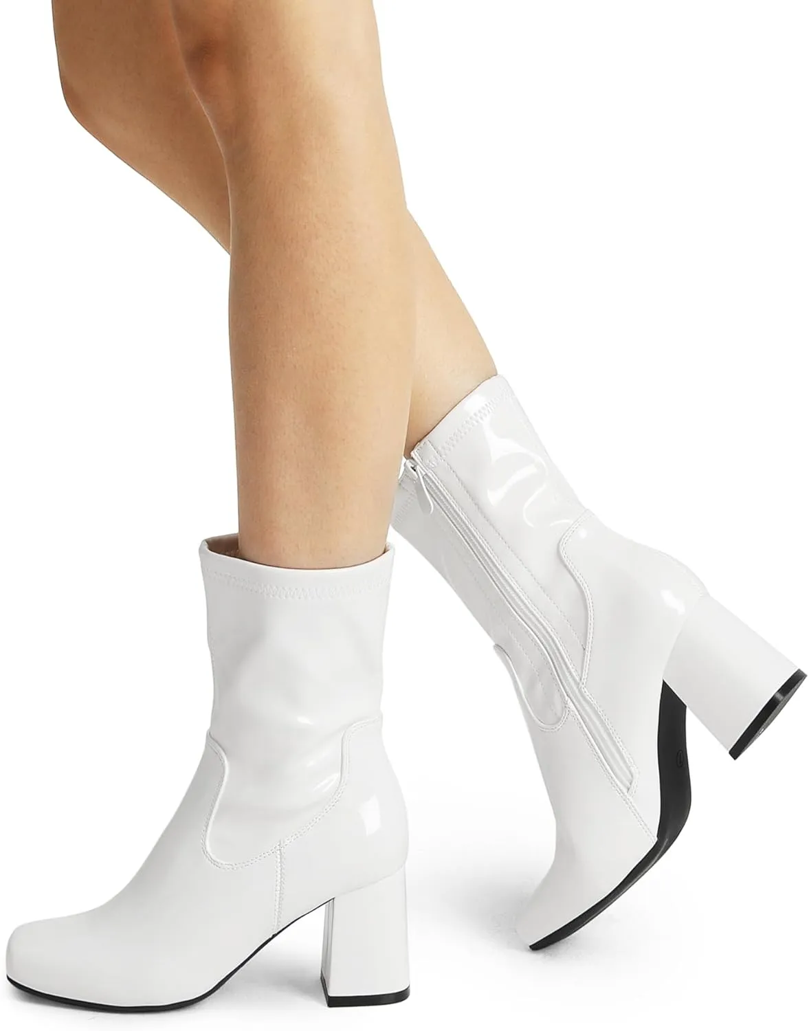 DREAM PAIRS Women's Mid Calf Gogo Boots Low Block Heel Square Toe Ankle Boot with Zipper for Party Cosplay Dance