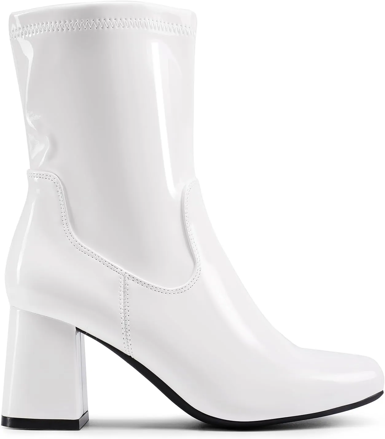 DREAM PAIRS Women's Mid Calf Gogo Boots Low Block Heel Square Toe Ankle Boot with Zipper for Party Cosplay Dance