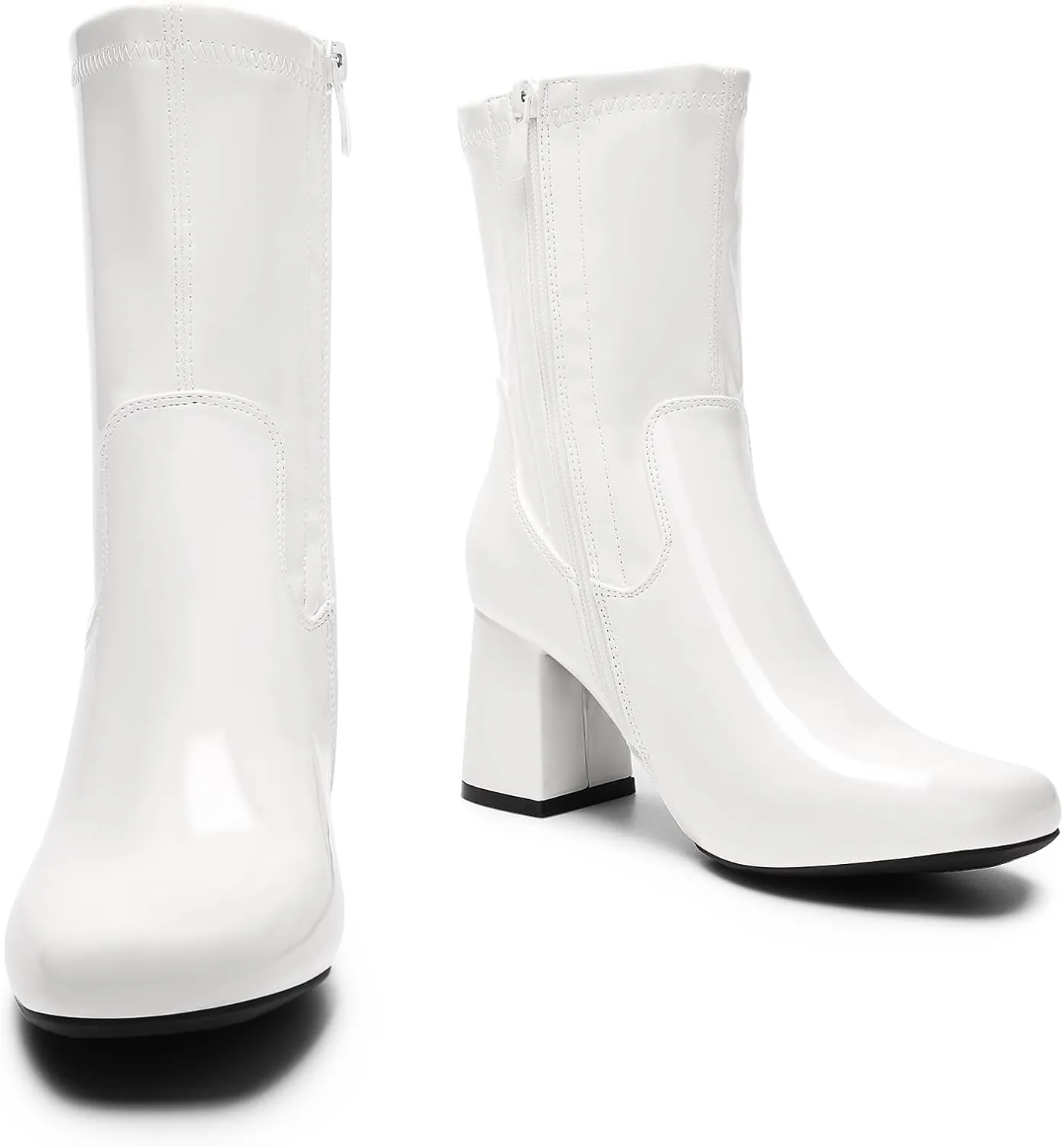 DREAM PAIRS Women's Mid Calf Gogo Boots Low Block Heel Square Toe Ankle Boot with Zipper for Party Cosplay Dance