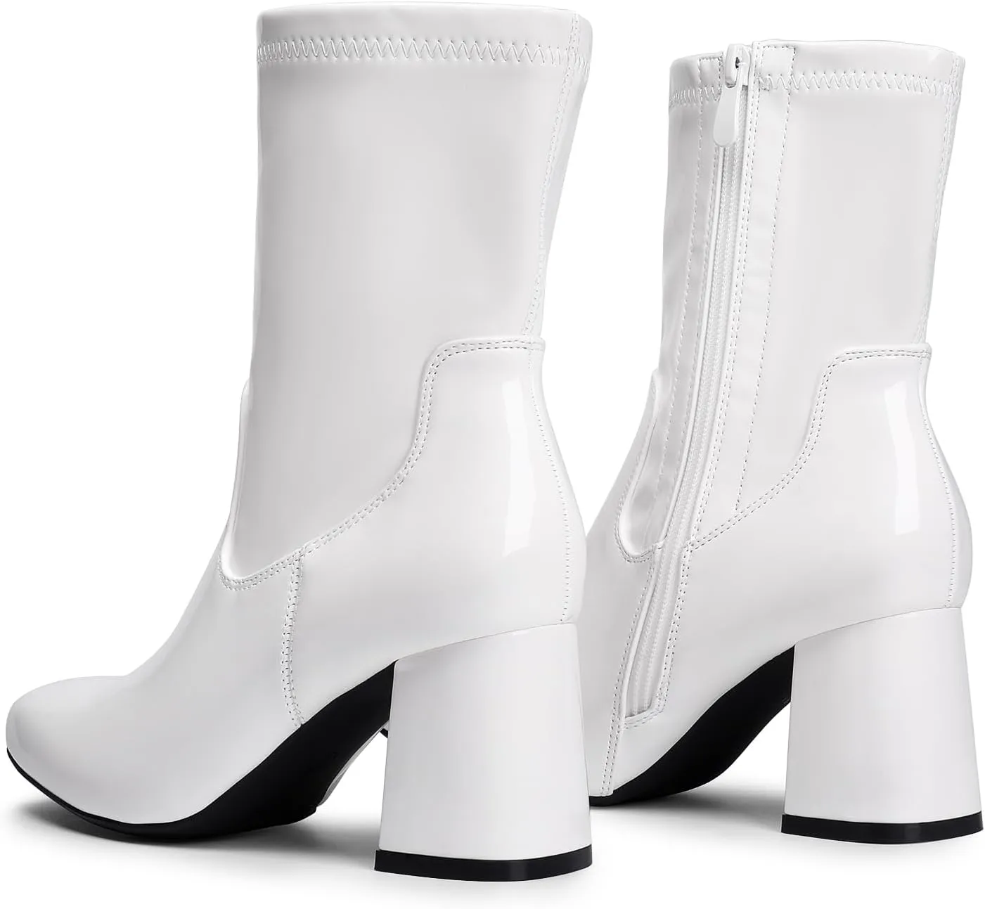 DREAM PAIRS Women's Mid Calf Gogo Boots Low Block Heel Square Toe Ankle Boot with Zipper for Party Cosplay Dance
