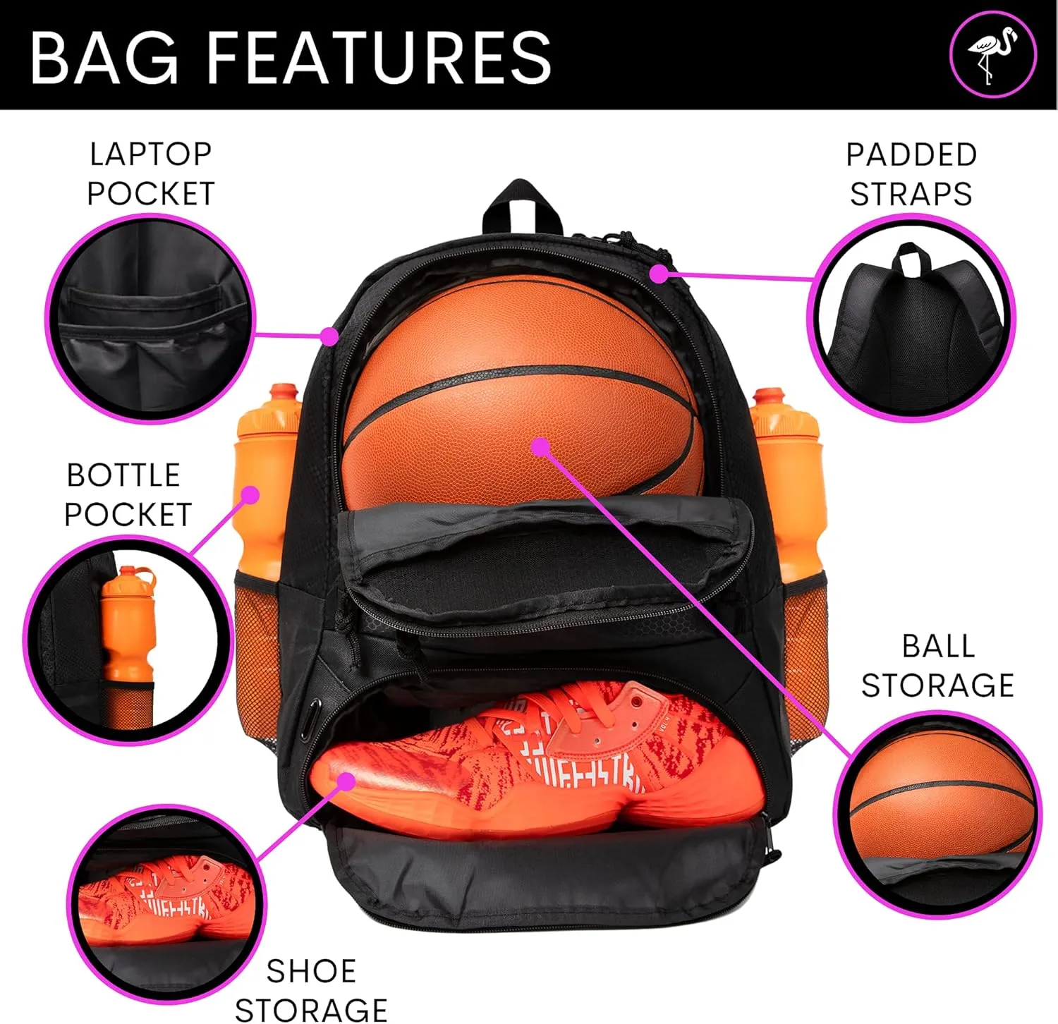 ERANT Athletic Backpack - Large Sports Soccer & Basketball Bag - Separate Ball & Cleat Compartment - Durable Design - Boys & Girls - For Soccer, Basketball, Volleyball and Gym Equipment - Blue/Black