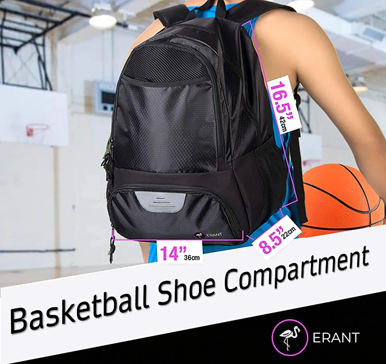 ERANT Athletic Backpack - Large Sports Soccer & Basketball Bag - Separate Ball & Cleat Compartment - Durable Design - Boys & Girls - For Soccer, Basketball, Volleyball and Gym Equipment - Blue/Black