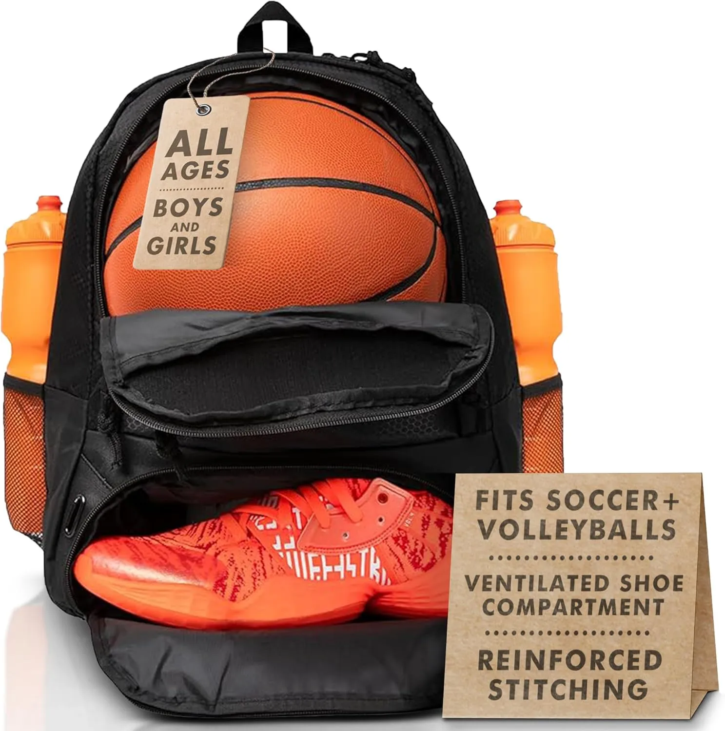 ERANT Athletic Backpack - Large Sports Soccer & Basketball Bag - Separate Ball & Cleat Compartment - Durable Design - Boys & Girls - For Soccer, Basketball, Volleyball and Gym Equipment - Blue/Black