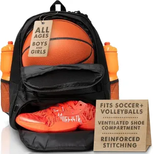 ERANT Athletic Backpack - Large Sports Soccer & Basketball Bag - Separate Ball & Cleat Compartment - Durable Design - Boys & Girls - For Soccer, Basketball, Volleyball and Gym Equipment - Blue/Black