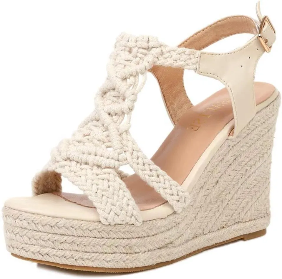 Espadrille Wedge Sandals for Women Comfortable Strappy Platform Sandals Casual Summer Shoes